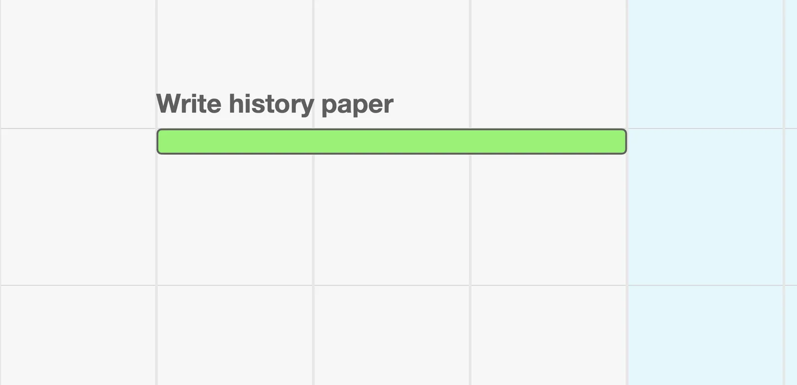 The finished Action, “Write history paper,” In Progress across three days