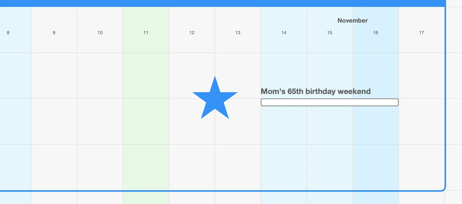 A blue Star beside Mom’s 65th birthday weekend