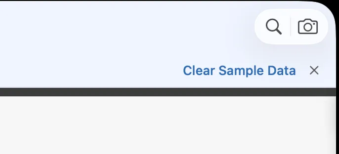 Close-up of the sample-content banner, with the Clear Sample Data button and the dismiss control both legible