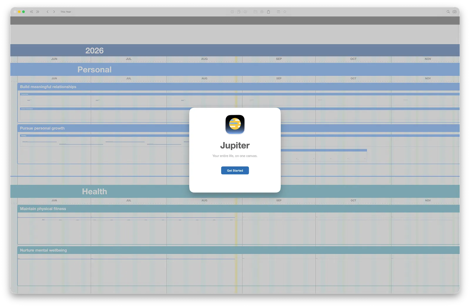 Jupiter’s welcome screen