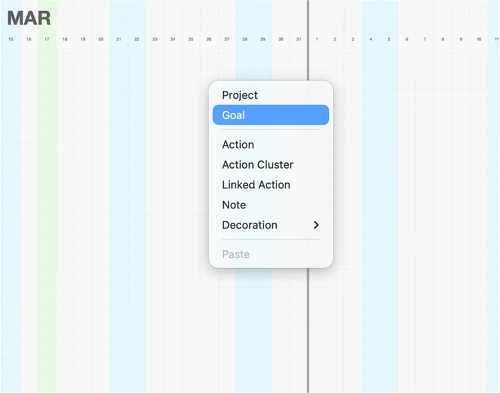The Dimension-interior right-click menu open, with Goal highlighted