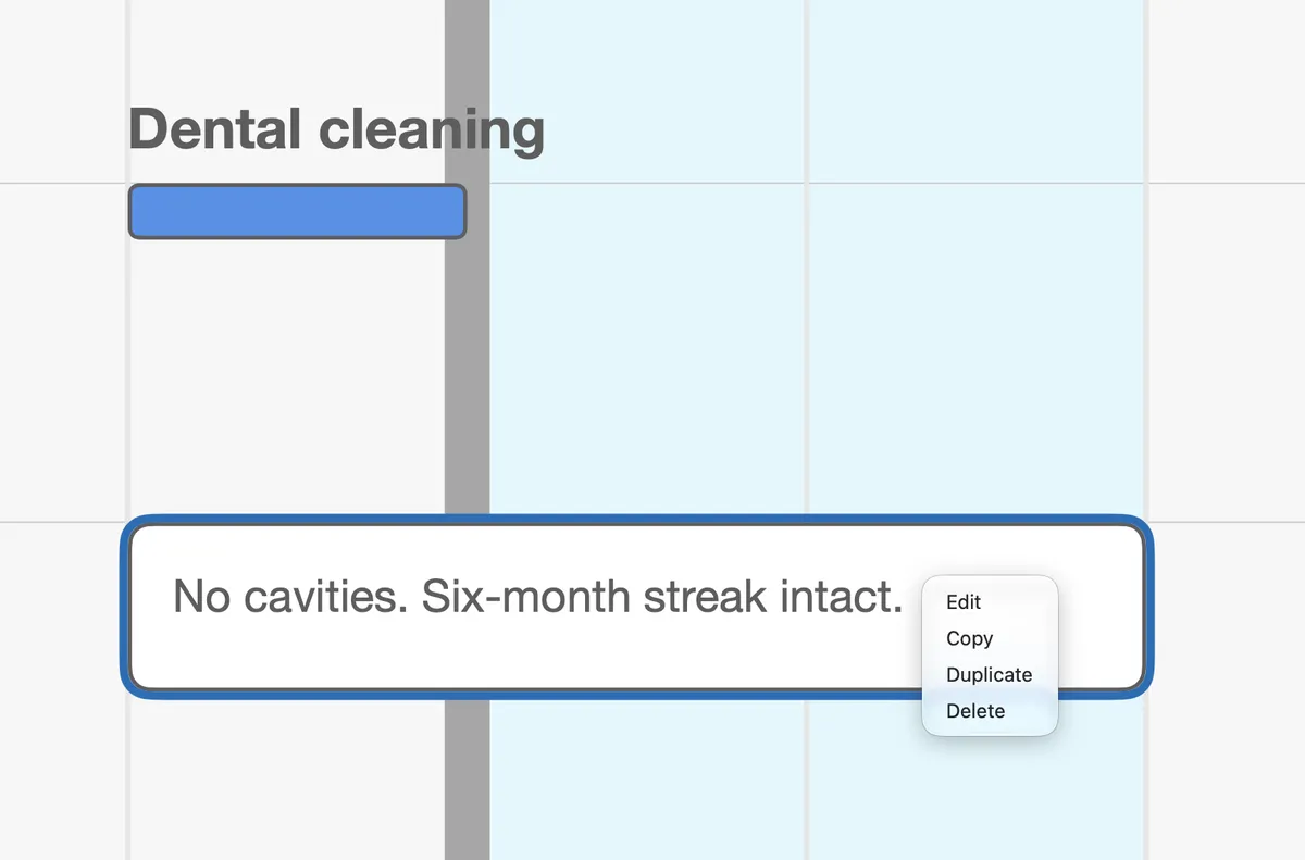 A Note’s right-click menu, showing Edit, Copy, Duplicate, and Delete